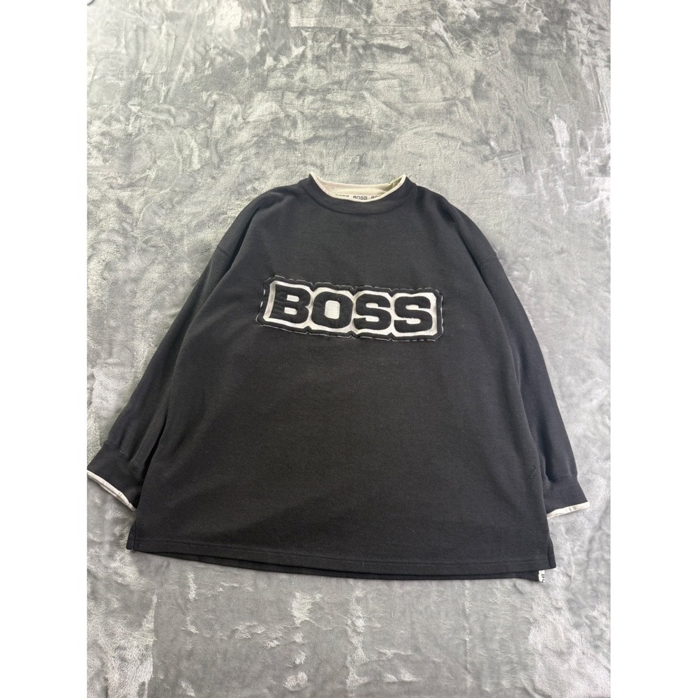Boss Men's Sweatshirt XXL Black Double Collar Design Pullover Size Cotton Large